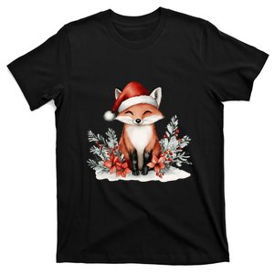 Fox Wearing Santa Hat Christmas Tree Festive Scene T-Shirt