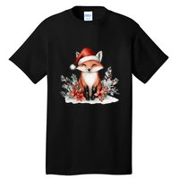 Fox Wearing Santa Hat Christmas Tree Festive Scene Tall T-Shirt