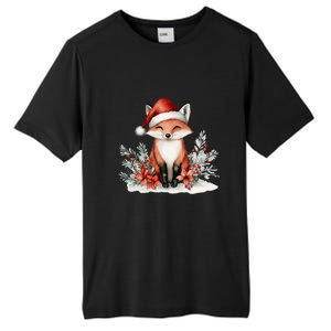 Fox Wearing Santa Hat Christmas Tree Festive Scene Tall Fusion ChromaSoft Performance T-Shirt