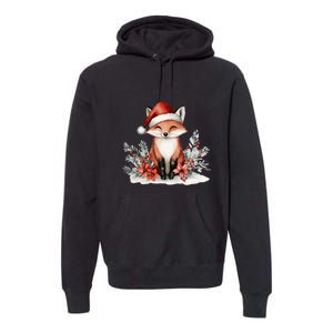 Fox Wearing Santa Hat Christmas Tree Festive Scene Premium Hoodie