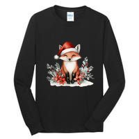 Fox Wearing Santa Hat Christmas Tree Festive Scene Tall Long Sleeve T-Shirt