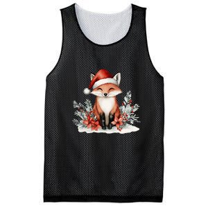 Fox Wearing Santa Hat Christmas Tree Festive Scene Mesh Reversible Basketball Jersey Tank