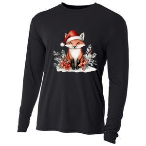 Fox Wearing Santa Hat Christmas Tree Festive Scene Cooling Performance Long Sleeve Crew