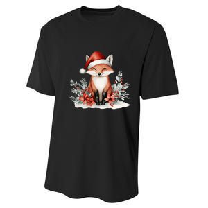 Fox Wearing Santa Hat Christmas Tree Festive Scene Performance Sprint T-Shirt