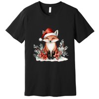 Fox Wearing Santa Hat Christmas Tree Festive Scene Premium T-Shirt