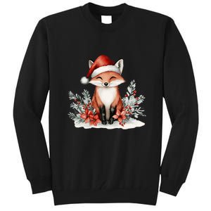 Fox Wearing Santa Hat Christmas Tree Festive Scene Tall Sweatshirt