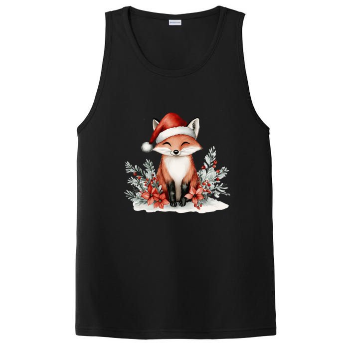 Fox Wearing Santa Hat Christmas Tree Festive Scene PosiCharge Competitor Tank