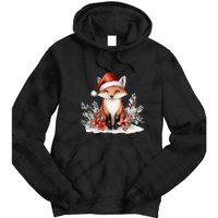 Fox Wearing Santa Hat Christmas Tree Festive Scene Tie Dye Hoodie