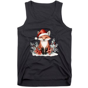 Fox Wearing Santa Hat Christmas Tree Festive Scene Tank Top