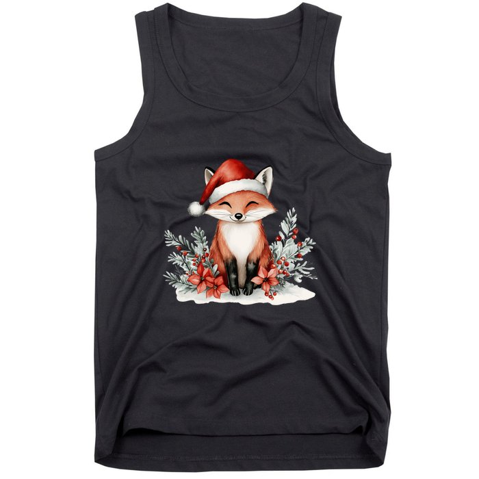 Fox Wearing Santa Hat Christmas Tree Festive Scene Tank Top