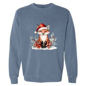 Fox Wearing Santa Hat Christmas Tree Festive Scene Garment-Dyed Sweatshirt