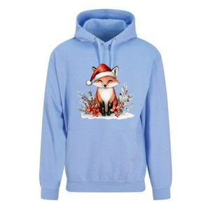 Fox Wearing Santa Hat Christmas Tree Festive Scene Unisex Surf Hoodie