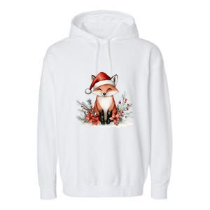 Fox Wearing Santa Hat Christmas Tree Festive Scene Garment-Dyed Fleece Hoodie