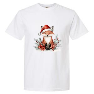 Fox Wearing Santa Hat Christmas Tree Festive Scene Garment-Dyed Heavyweight T-Shirt