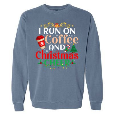 Family Winter Santa Clothing Christmas Cheer And Coffee Cool Gift Garment-Dyed Sweatshirt