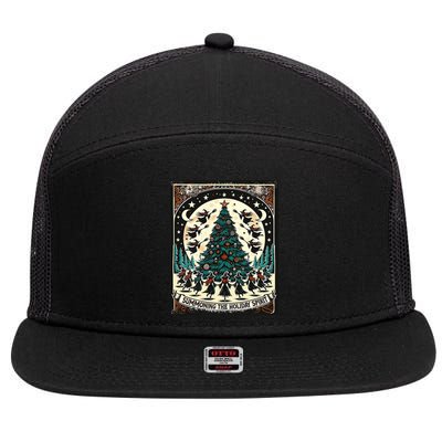 Funny Witches Summoning The Holiday Spirit Spooky Christmas 7 Panel Mesh Trucker Snapback Hat