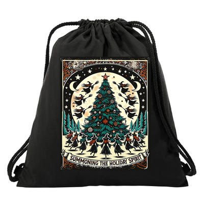 Funny Witches Summoning The Holiday Spirit Spooky Christmas Drawstring Bag