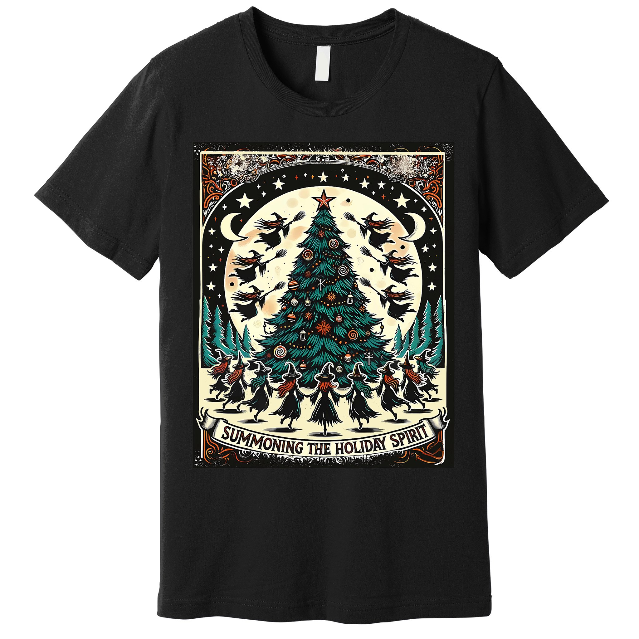 Funny Witches Summoning The Holiday Spirit Spooky Christmas Premium T-Shirt