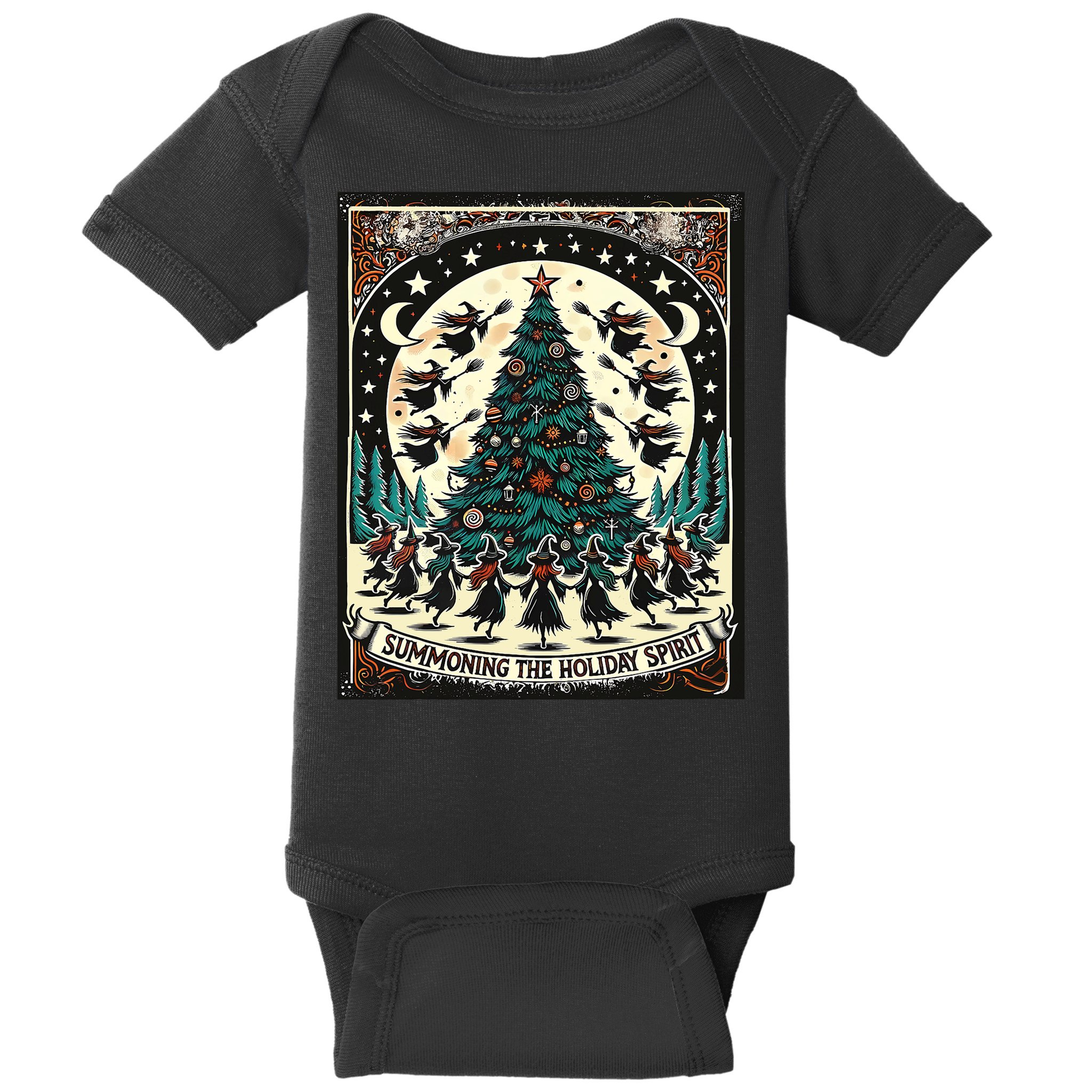 Funny Witches Summoning The Holiday Spirit Spooky Christmas Baby Bodysuit