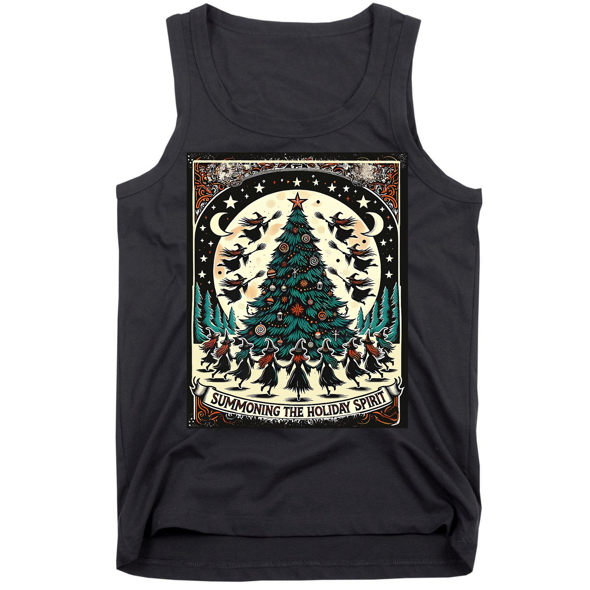 Funny Witches Summoning The Holiday Spirit Spooky Christmas Tank Top