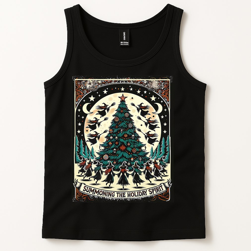 Funny Witches Summoning The Holiday Spirit Spooky Christmas Tank Top
