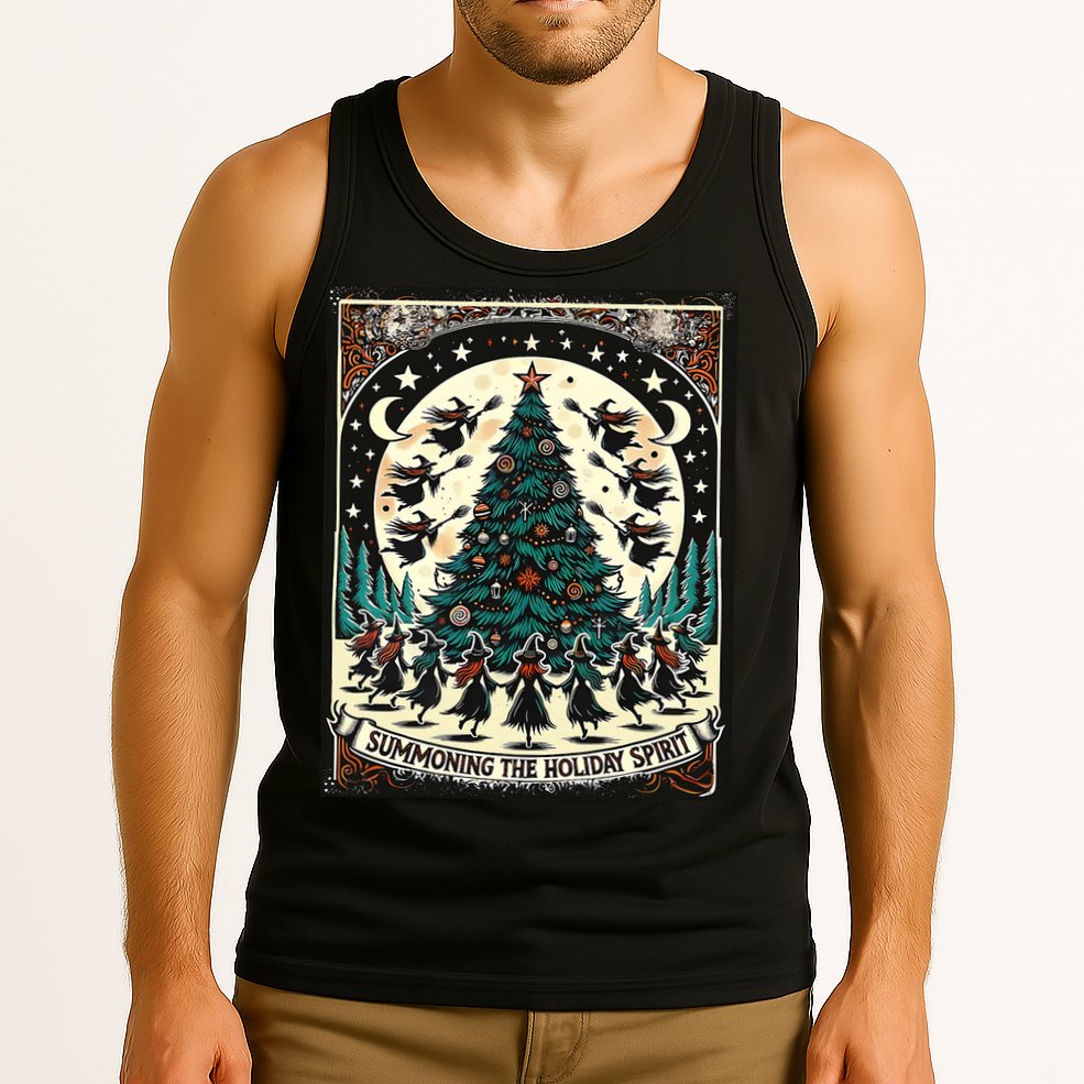 Funny Witches Summoning The Holiday Spirit Spooky Christmas Tank Top
