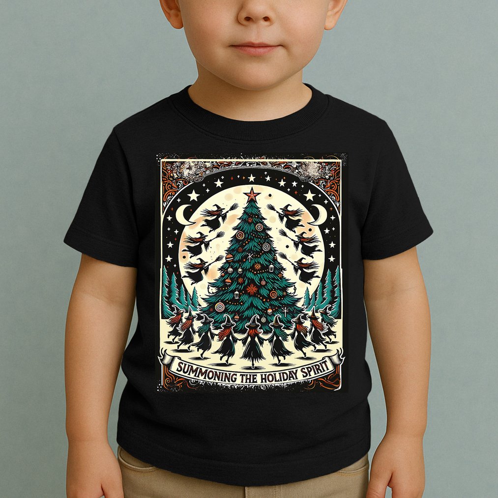 Funny Witches Summoning The Holiday Spirit Spooky Christmas Toddler T-Shirt