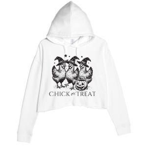 Funny Witch Spooky Chicken Halloween Costume Chick Or Treat Crop Fleece Hoodie