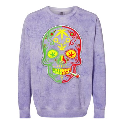 Funny Weed Sugar Skull 420 Marijuana Cannabis Cinco De Mayo Colorblast Crewneck Sweatshirt