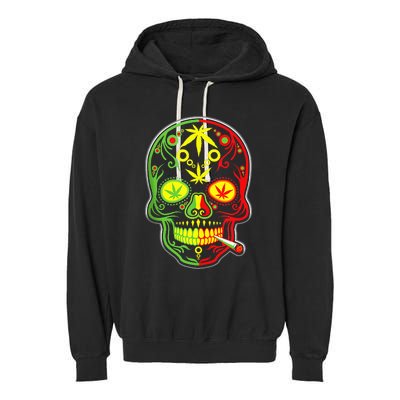 Funny Weed Sugar Skull 420 Marijuana Cannabis Cinco De Mayo Garment-Dyed Fleece Hoodie