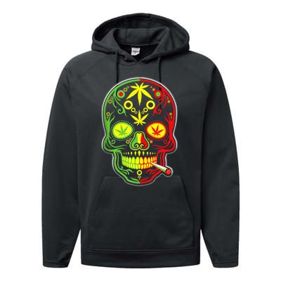 Funny Weed Sugar Skull 420 Marijuana Cannabis Cinco De Mayo Performance Fleece Hoodie