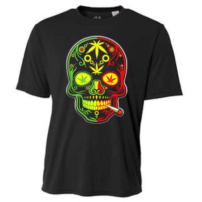 Funny Weed Sugar Skull 420 Marijuana Cannabis Cinco De Mayo Cooling Performance Crew T-Shirt