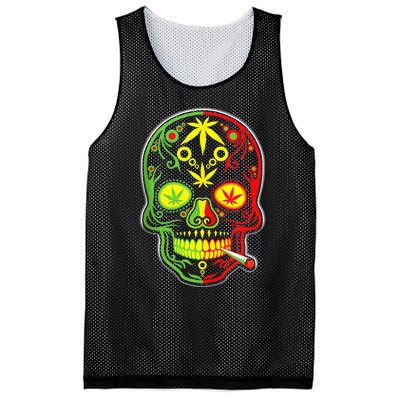 Funny Weed Sugar Skull 420 Marijuana Cannabis Cinco De Mayo Mesh Reversible Basketball Jersey Tank