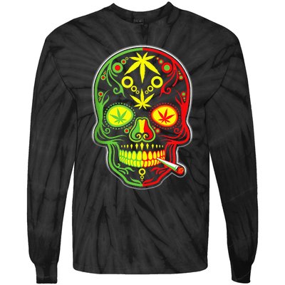 Funny Weed Sugar Skull 420 Marijuana Cannabis Cinco De Mayo Tie-Dye Long Sleeve Shirt