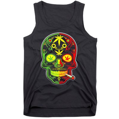 Funny Weed Sugar Skull 420 Marijuana Cannabis Cinco De Mayo Tank Top