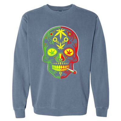 Funny Weed Sugar Skull 420 Marijuana Cannabis Cinco De Mayo Garment-Dyed Sweatshirt