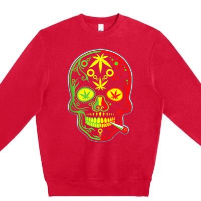 Funny Weed Sugar Skull 420 Marijuana Cannabis Cinco De Mayo Premium Crewneck Sweatshirt