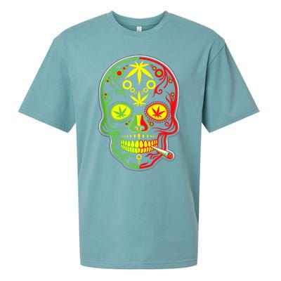 Funny Weed Sugar Skull 420 Marijuana Cannabis Cinco De Mayo Sueded Cloud Jersey T-Shirt