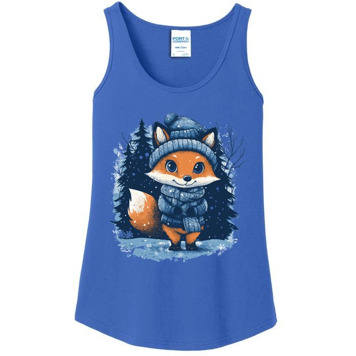 Fox Wearing Santa Hat Christmas Tree Festive Scene Gift Ladies Essential Tank