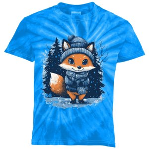 Fox Wearing Santa Hat Christmas Tree Festive Scene Gift Kids Tie-Dye T-Shirt