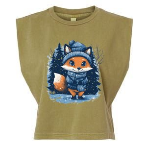 Fox Wearing Santa Hat Christmas Tree Festive Scene Gift Garment-Dyed Women's Muscle Tee