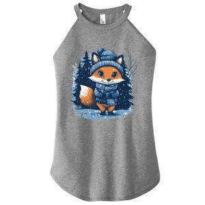 Fox Wearing Santa Hat Christmas Tree Festive Scene Gift Women's Perfect Tri Rocker Tank