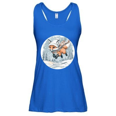 Fox Wearing Santa Hat Christmas Tree Festive Scene Gift Ladies Essential Flowy Tank