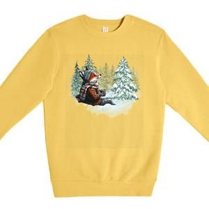 Fox Wearing Santa Hat Christmas Tree Festive Scene Gift Premium Crewneck Sweatshirt