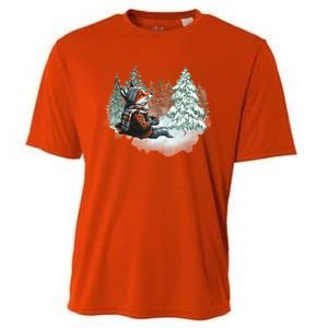 Fox Wearing Santa Hat Christmas Tree Festive Scene Gift Cooling Performance Crew T-Shirt