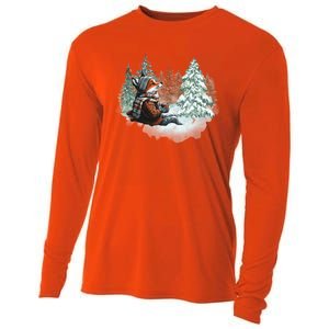 Fox Wearing Santa Hat Christmas Tree Festive Scene Gift Cooling Performance Long Sleeve Crew