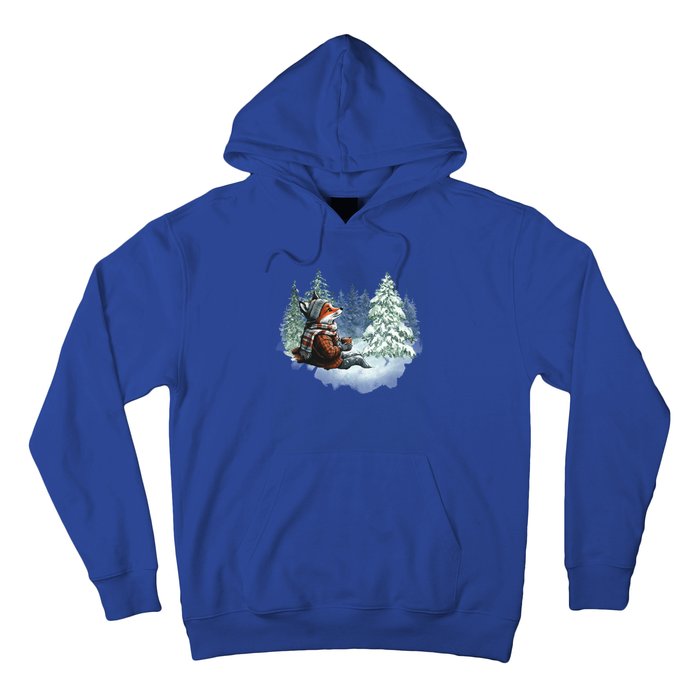 Fox Wearing Santa Hat Christmas Tree Festive Scene Gift Hoodie