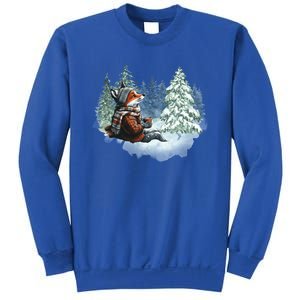 Fox Wearing Santa Hat Christmas Tree Festive Scene Gift Sweatshirt