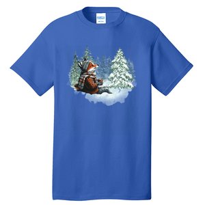 Fox Wearing Santa Hat Christmas Tree Festive Scene Gift Tall T-Shirt