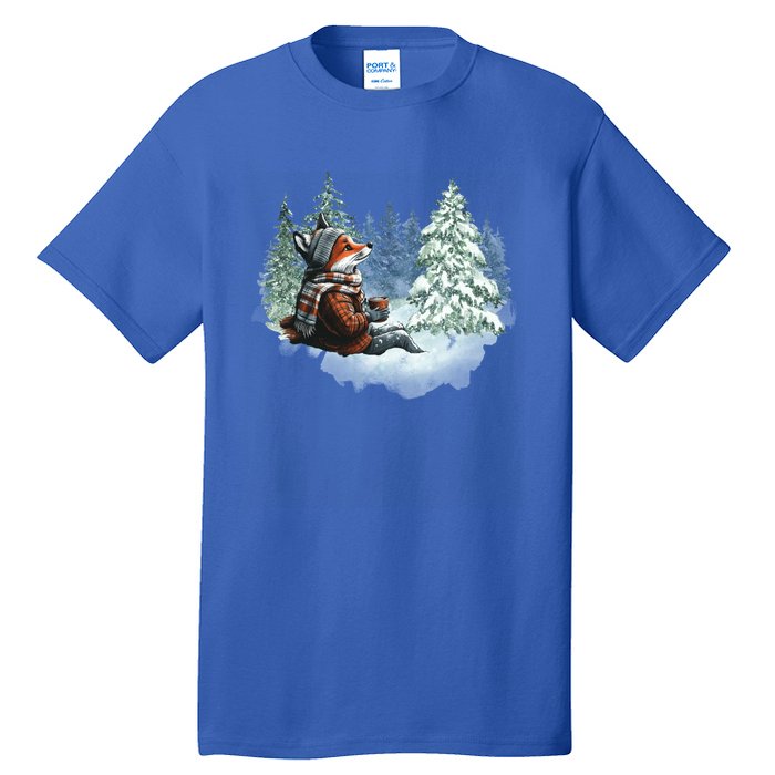 Fox Wearing Santa Hat Christmas Tree Festive Scene Gift Tall T-Shirt